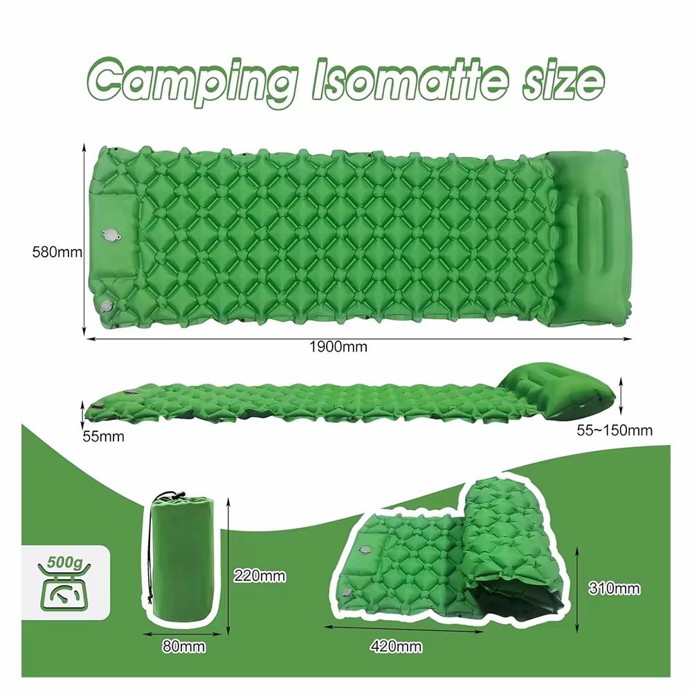 Thick Ultralight Modern Foldable Portable TPU Camping Inflatable Mat Space-Saving Single Air Mattress Comfortable Sleeping Pad зелёный