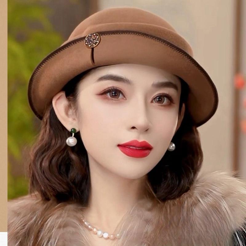 

Женская зимняя вечерняя формальная фетровая шляпа из 100% шерсти, шикарные шляпы-клош, женские модные головные уборы 57cm head 55-58cm верблюд