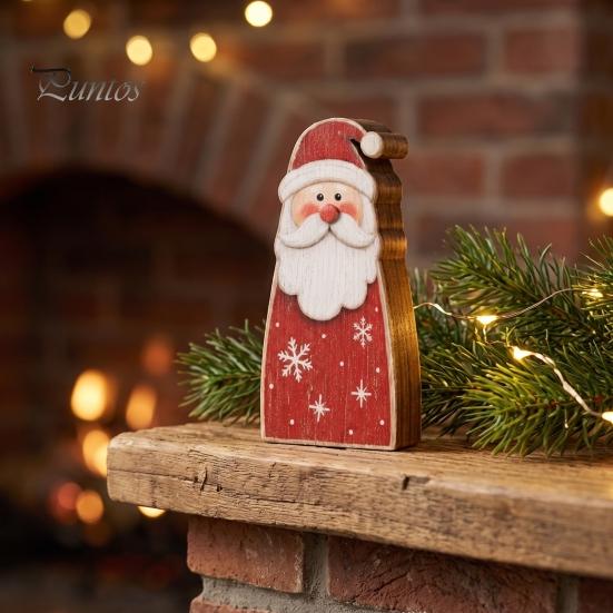 Holiday Gift for Friends Family Wooden Christmas Tabletop Decor, Santa Snowman Reindeer Figurine, Rustic Small Decorative Wood Art Pieces Shelf Sitter