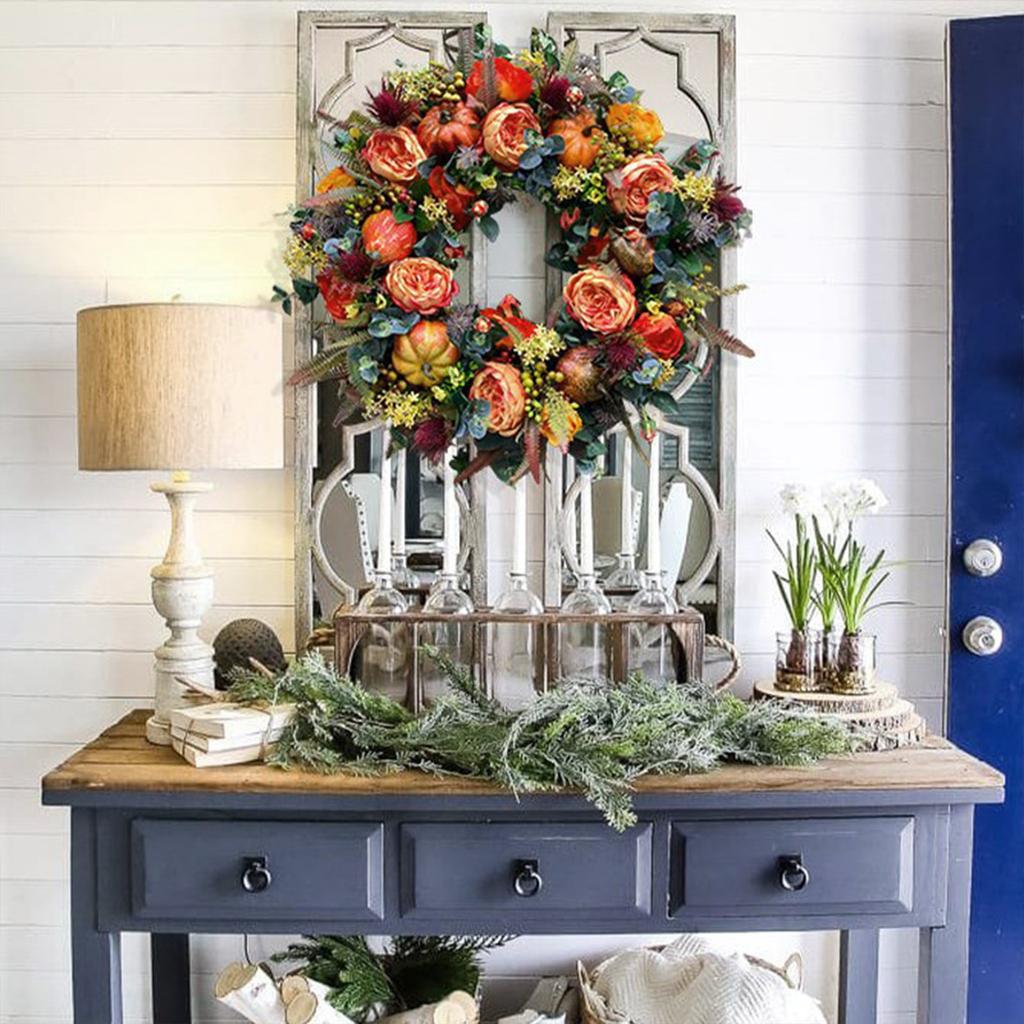 Artificial  Wreath Front Door Punkin Rose Berry Branches Mixed Leaves Thanksgiving Wreath  Door Wreath For Halloween Thanksgiving Indoor Outdoor