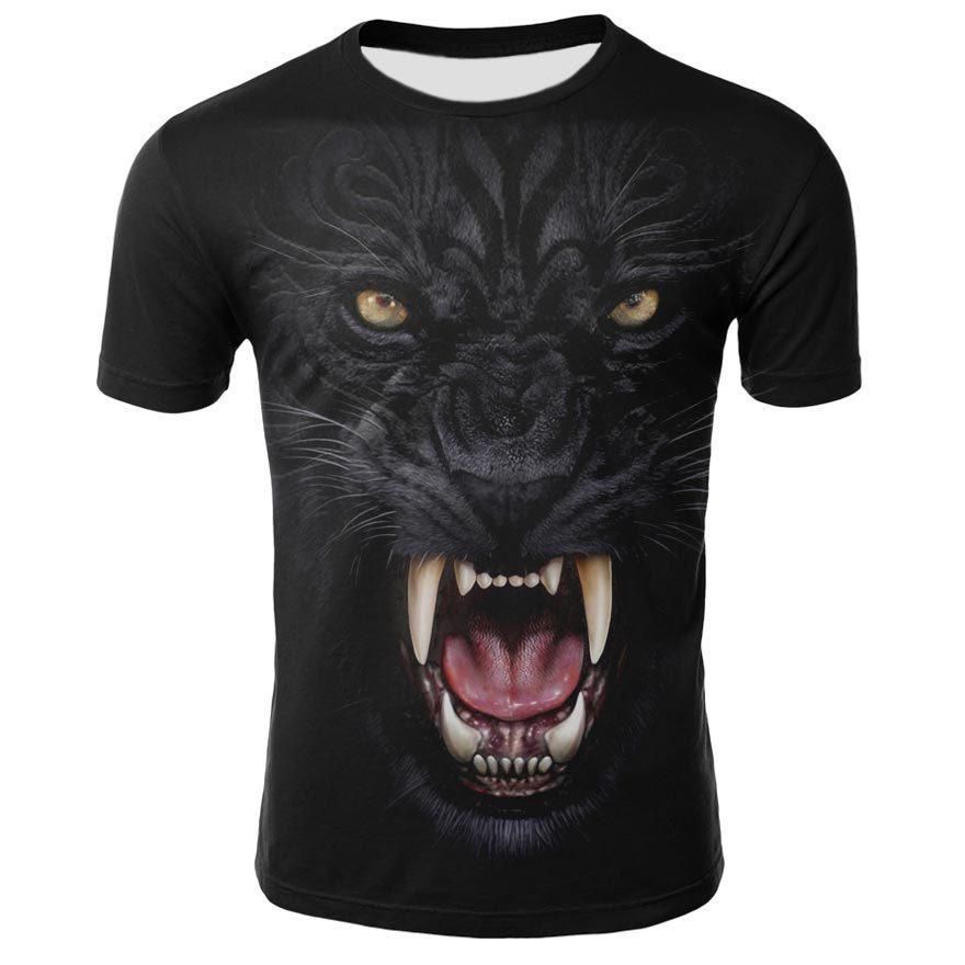 

Мужская футболка, модная футболка с леопардовым принтом и черепом, спортивная футболка с короткими рукавами, мужская футболка с круглым вырезом и 3D принтом S чёрный