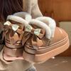 New fashionable thick-soled heightening bow cotton shoes winter velvet warm soft-soled shoes hairy snow shoes
