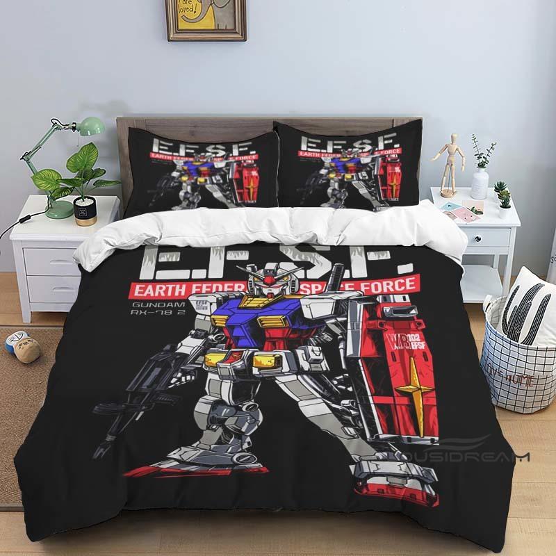 Cartoon/Anime Mobile Suit Gundam-Themed Printed Bedding Set: This soft and comfortable set includes a duvet cover and pillowcase