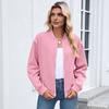 Women Coat Stand Collar Long Sleeve Zipper Closure Baseball Jacket with Pockets Solid Color Sport Outerwear