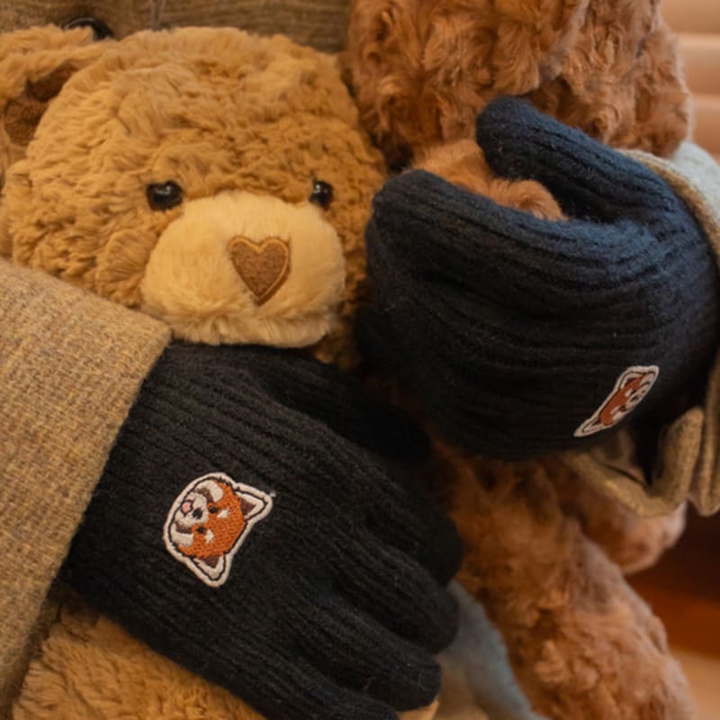 

SNOOZY Вышитая нашивка Вязаные перчатки с отверстием для пальца - Ротанговая панда Ratser Panda-Black