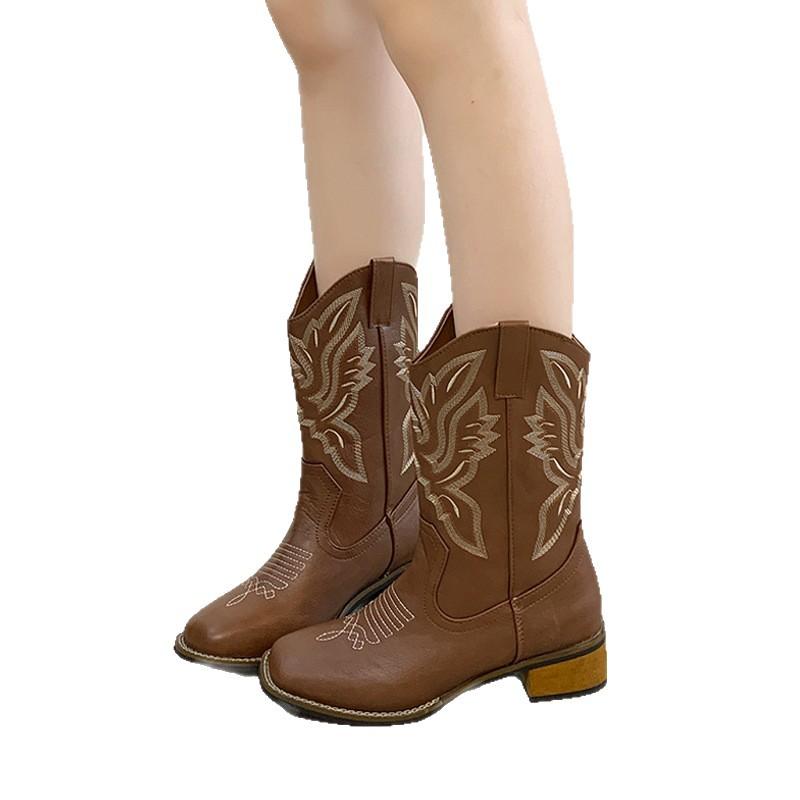 Western cowboy boots women's autumn summer 2025 new thin Sichuan travel medium tube Martin boots Internet celebrity knight short boots