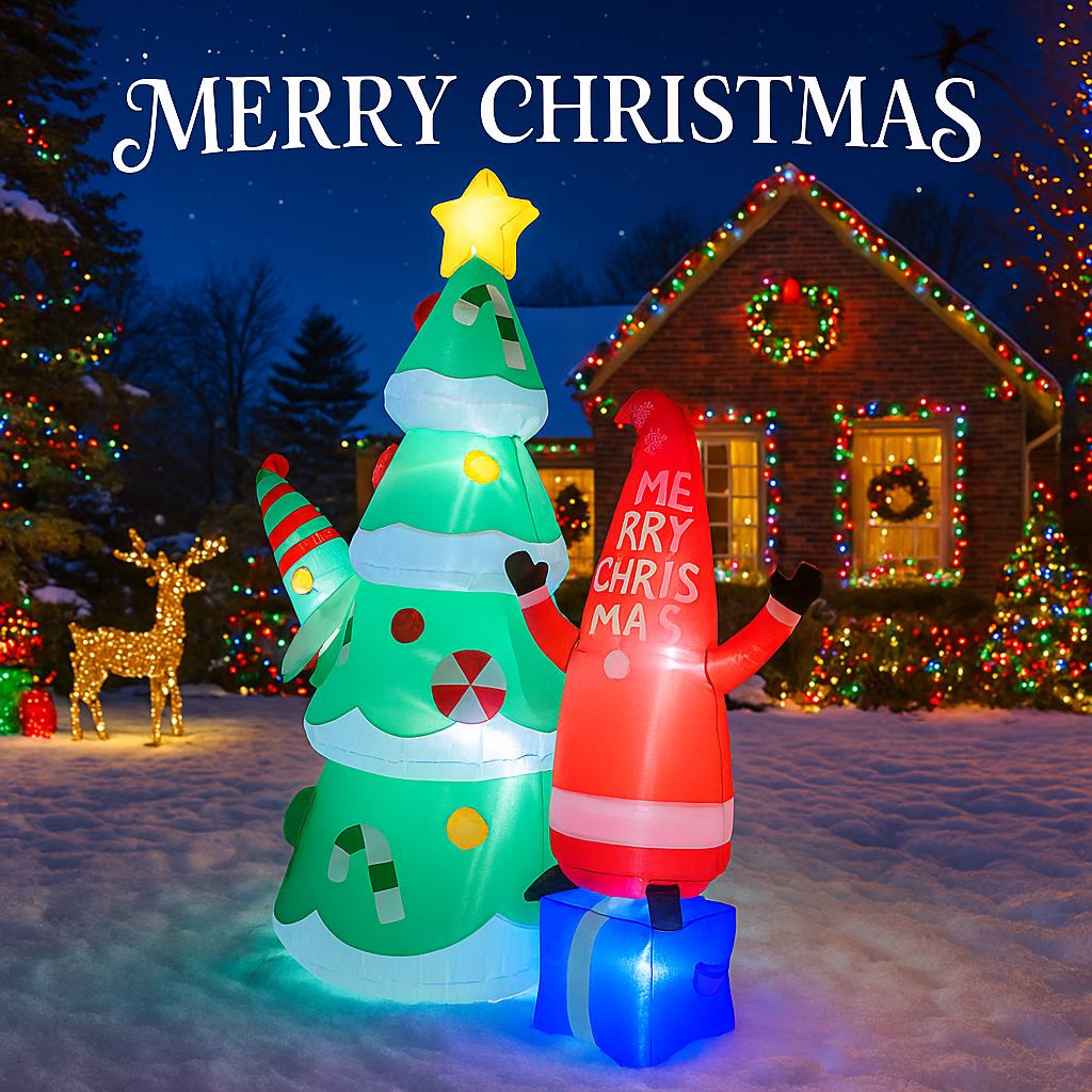 5.91FT Christmas Inflatable Toys With LED Lit Christmas Tree Santa Set Supplies Home Ornaments Festive Gift Xmas Yard Decoration