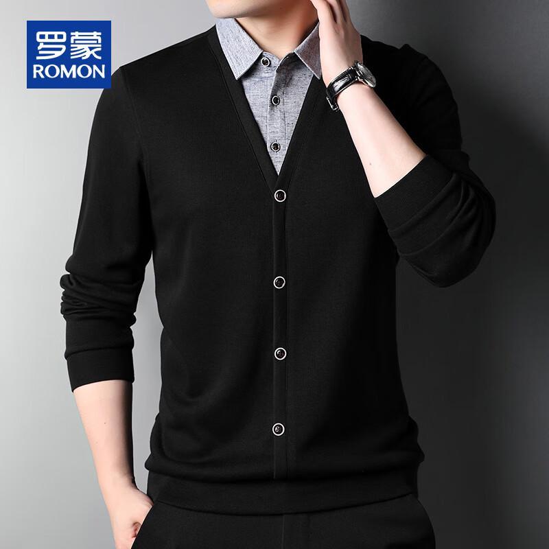 ROMON Men's Faux Two-Piece Knit Polo Sweater