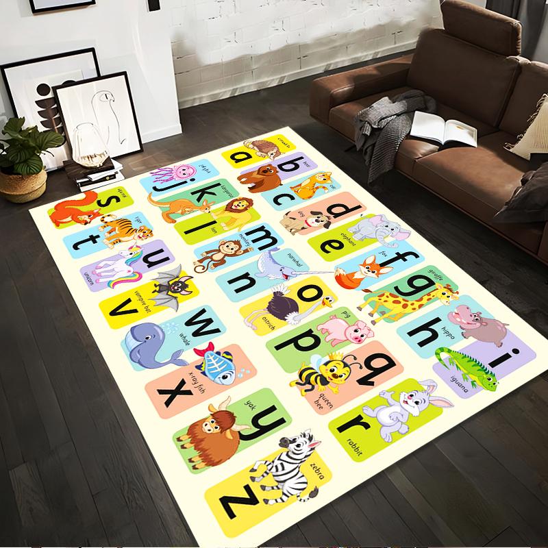 Alphabet Animal Characters Educational Rug - Non-slip rug suitable for living room and bedroom sofas.