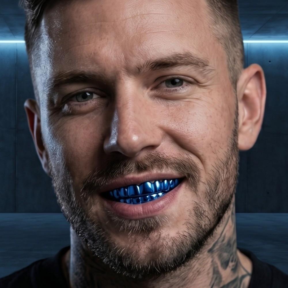 Glossy Finish Teeth Grillz Caps Blue Colorful Teeth Jewelry Teeth Grillz Top Bottom Set Rapper