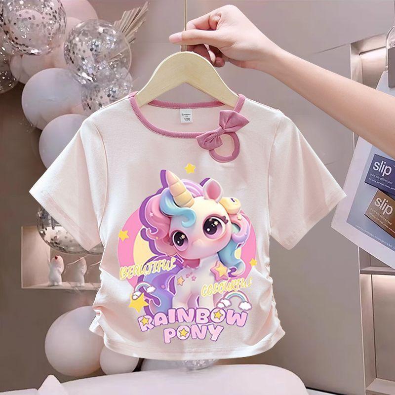 

Girls Cute My Little Pony Print Top for Summer, Children s Round-neck Short-sleeved Pure Cotton T-shirt 100
