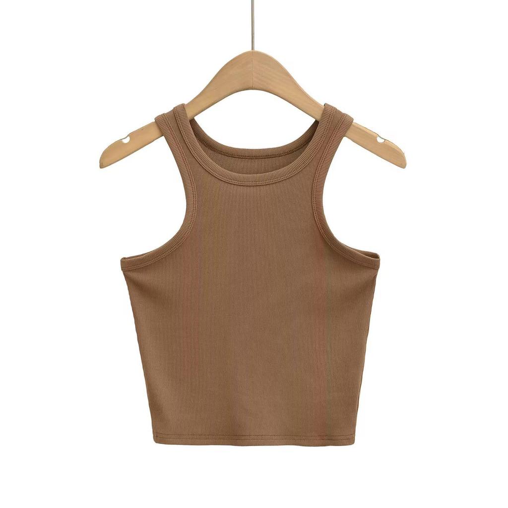 Amerikanisches Sommer Slim Fit Spaghetti-Träger Rundhals Tanktop für Damen