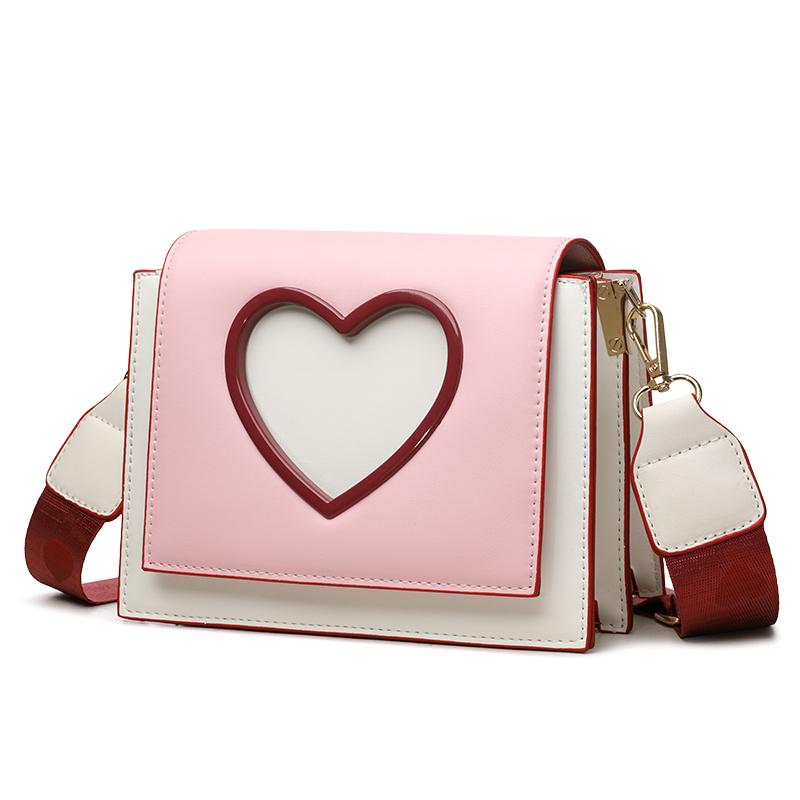 Women Sweet Cute Crossbody Bags Heart Hollow Out Shoulder Bag Students All-match Flap Wide Straps Summer Handbags  Purse