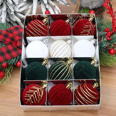 12pcs/Box Velvet Ball Christmas Tree Ornament Plastic New Year Christmas Gifts Boxes Pendant Hanging Ornament Pendant