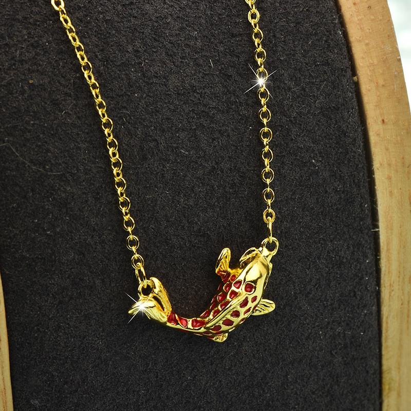 Graceful Titanium Steel Koi Fish Necklace For Women With Charming Gold Accents