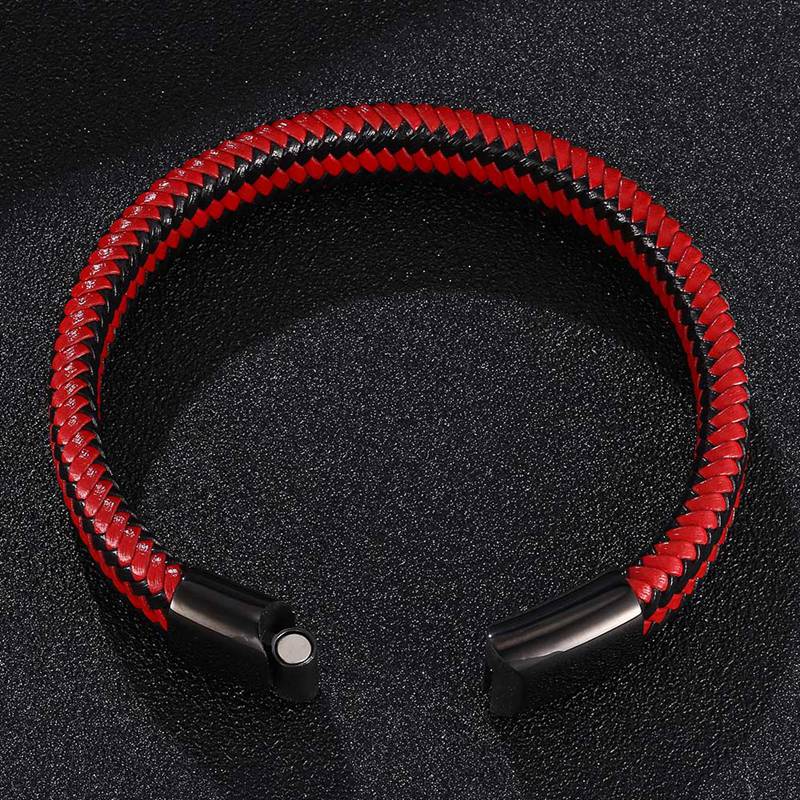 Trendy Men Jewelry Red Black Braided Leather Rope Bracelet Buckle Bracelets Punk Men Wrist Band