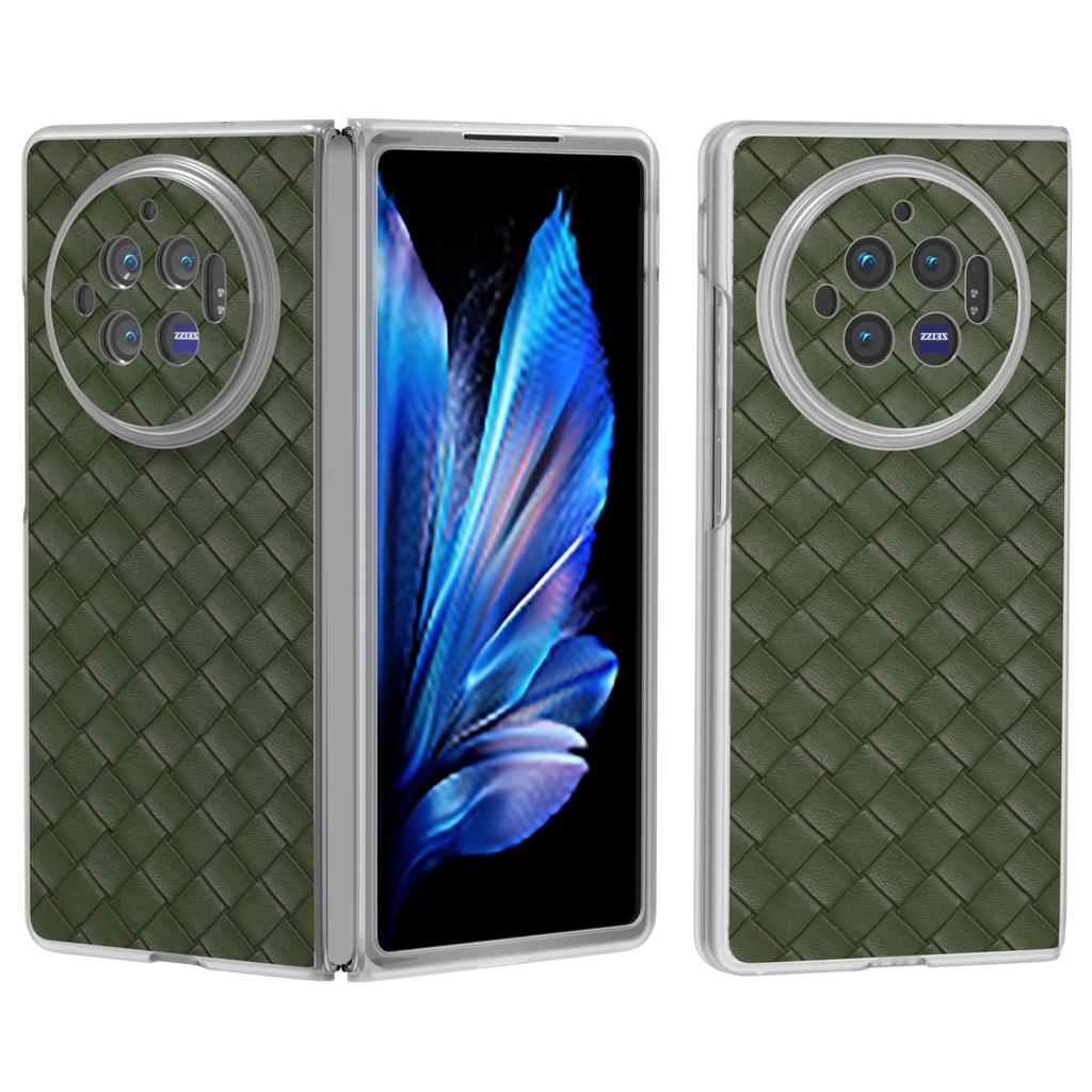 For vivo X Fold3 Case Woven Texture PU Leather Phone Cover with Transparent Matte Frame