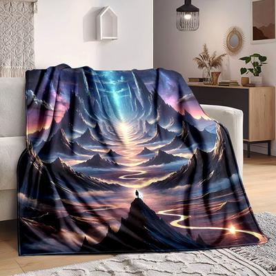 1pc Mystical Landscape Blanket, Lightweight Flannel Throw Blanket For Sofa, Bed, Travel, Camping, Living Room, Office, Couch, Chair, And Bed