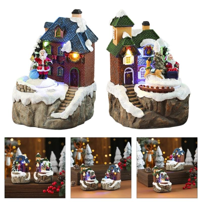 Lighted Christmas Cabin Music Box Rotating Santa Music Box With LED Light For Men Women Kid Birthday Christmas Present