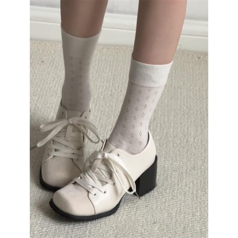 French British Mary Jane small leather shoes with skirt high heels single shoes jk loafers
