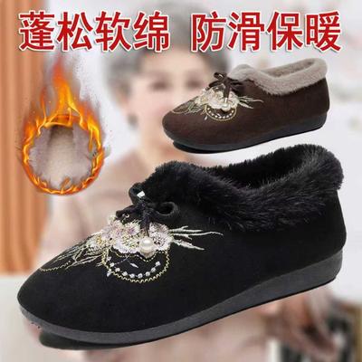 Winter neue alte Peking Baumwollschuhe weiche Sohle verdickt ältere Mode Stickerei flacher Boden warmes Samt weibliche Mutter Schuhe