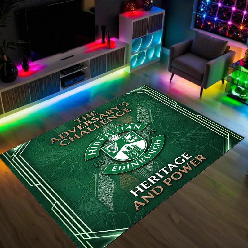 Hibernian FC Design Kristall Samt Teppich Gemütlich Nicht?Rutschfester Teppich mit Aufdruck für Schlafzimmer Wohnzimmer Eingang