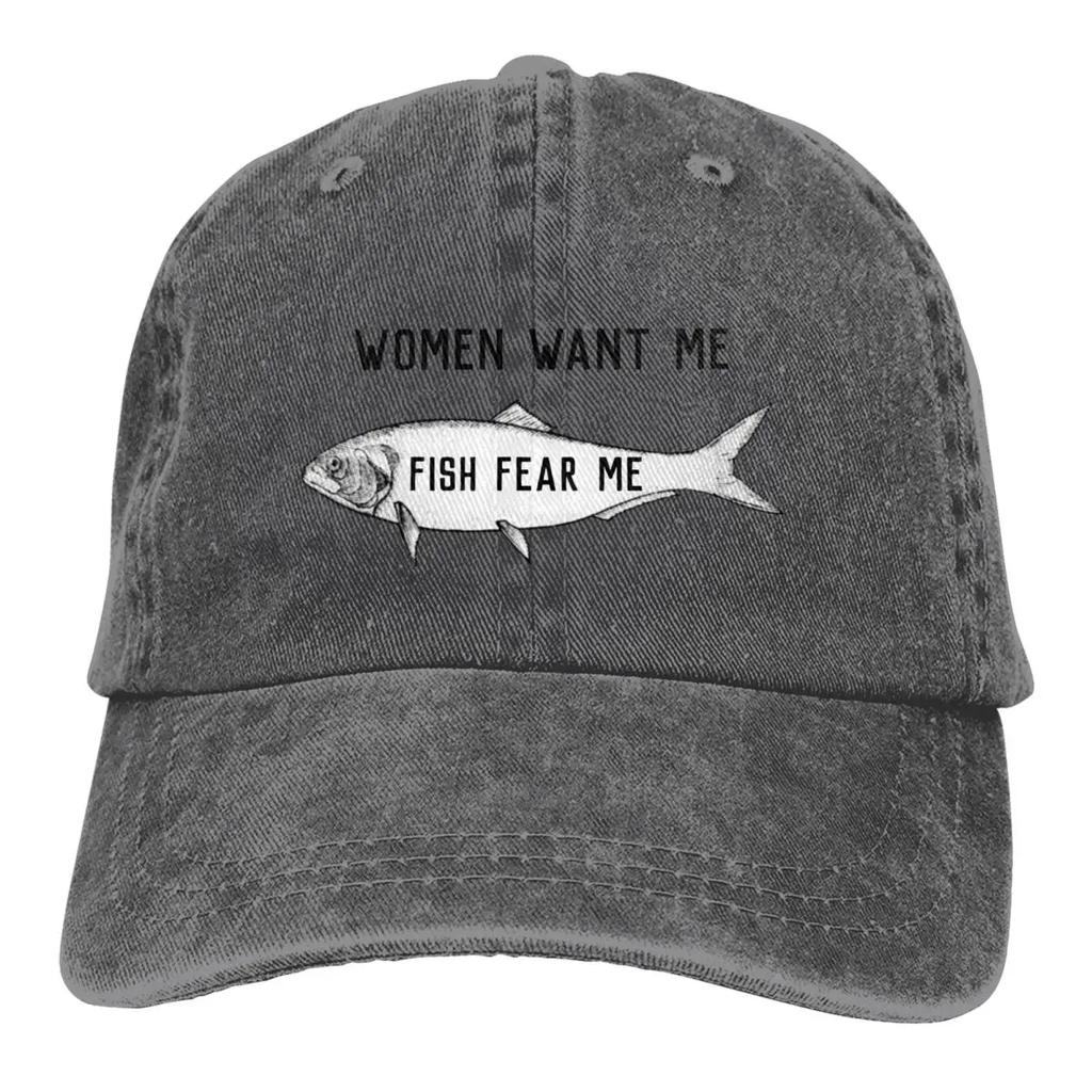 Baseball Cap Fish Fear Me Fishing Merch Men Women Vintage Distressed Denim  Cap