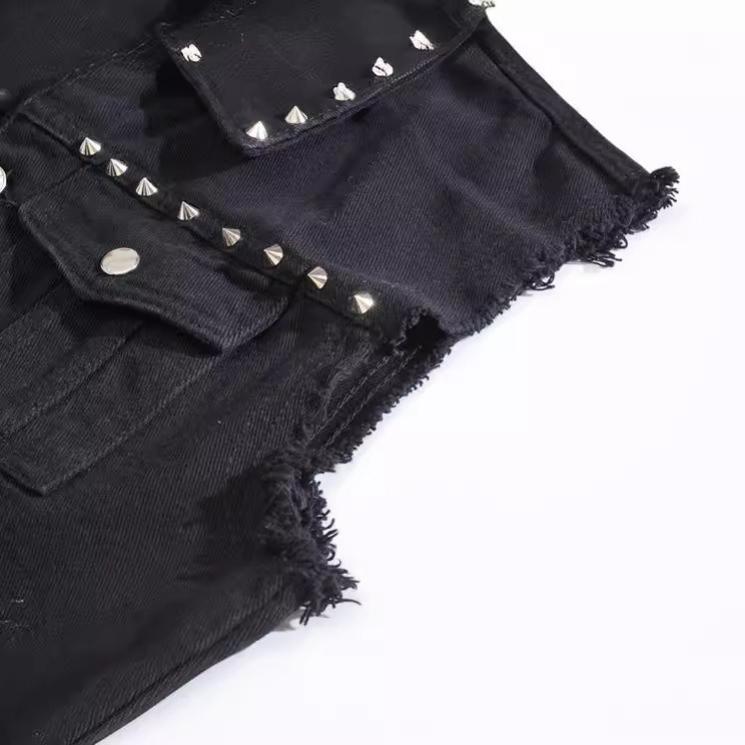 Men's Spring, Summer and Autumn Black Large Size Vest Motorcycle Rivet Vest Slim Waistcoat Vest