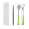 Cute Cartoon Travel Tableware with Case Portable Utensils Cutlery Set Reusable Flatware Silverware Include Fork Spoon with Case