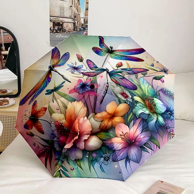 

Dragonfly And Flowers Artwork Umbrella 65-Frame for Travel, camping, Casual Lightweight Portable Umbrella, Essential for every family Holidays Gift