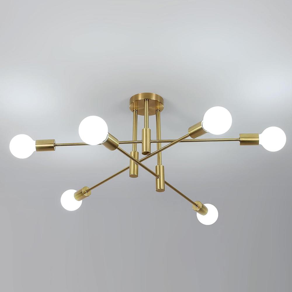 Vintage Ceiling Light 6 Bulbs E27 Socket Gold Chandelier Retro Sputnik Ceiling Lamp for Bedroom Living Room Kitchen Bulbs Not Included