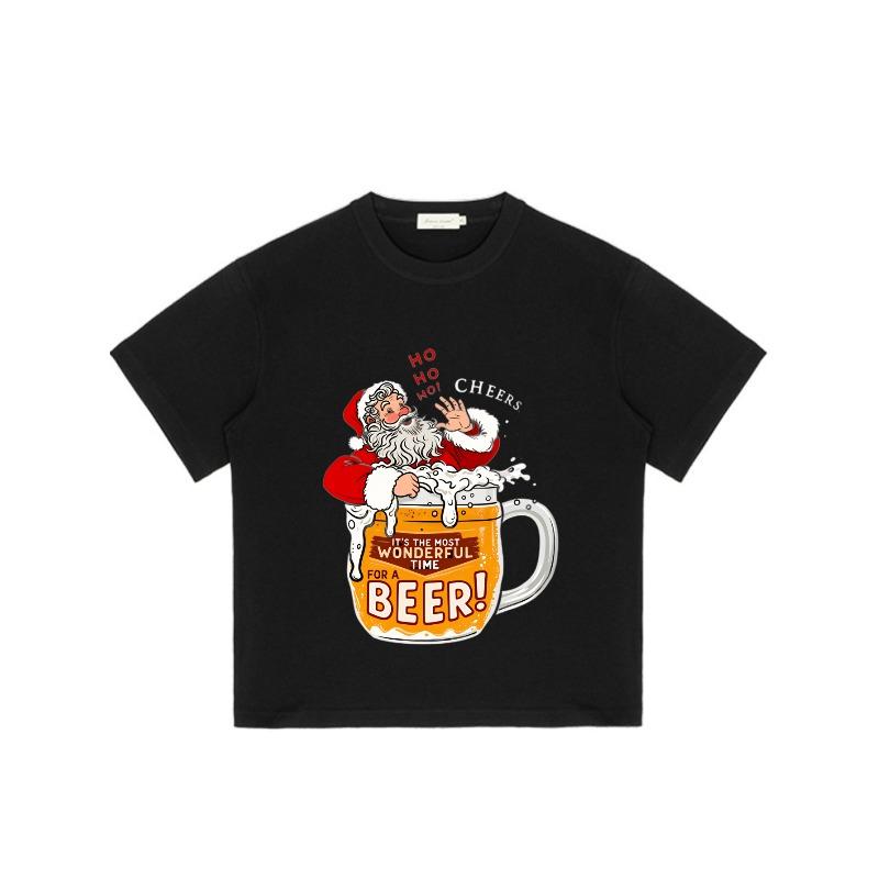 Vánoční tričko Santa pivo Černý Santa Claus v pivním půllitru Ho Ho Ho Na zdraví Je to nejkrásnější čas na pivo Sváteční večírek Běžné nošení