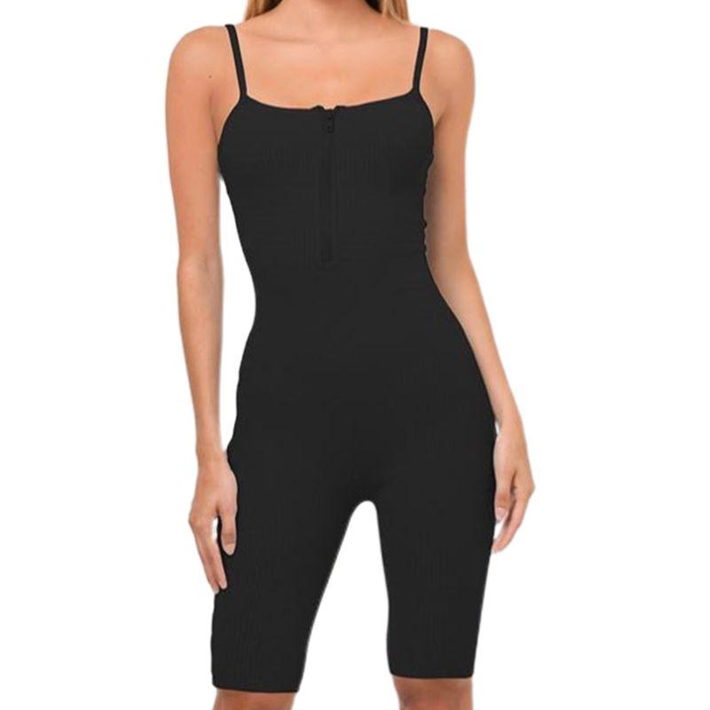 Cheap Women Spaghetti Strap Bodycon Jumsuit Ribbed Knit Zip Up Biker ...