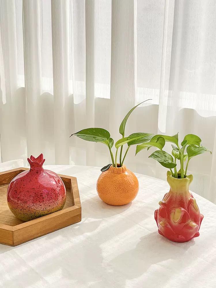 Creative Fruit Vase Series Dragon Fruit Orange Mango Ceramic Vase Living Room Hydroponic Flower Arrangement Desktop Decoration