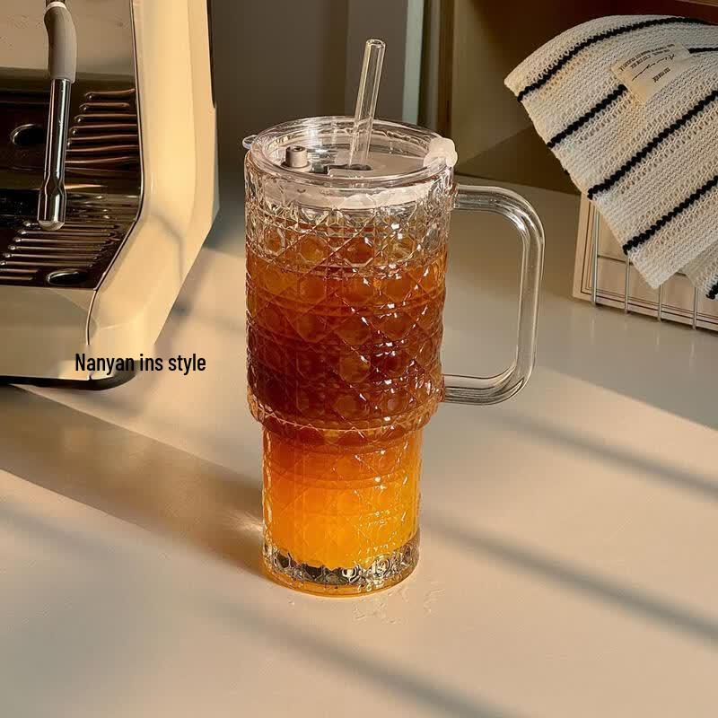 Qiwei Large Capacity Glass Water Bottle with Handle and Straw