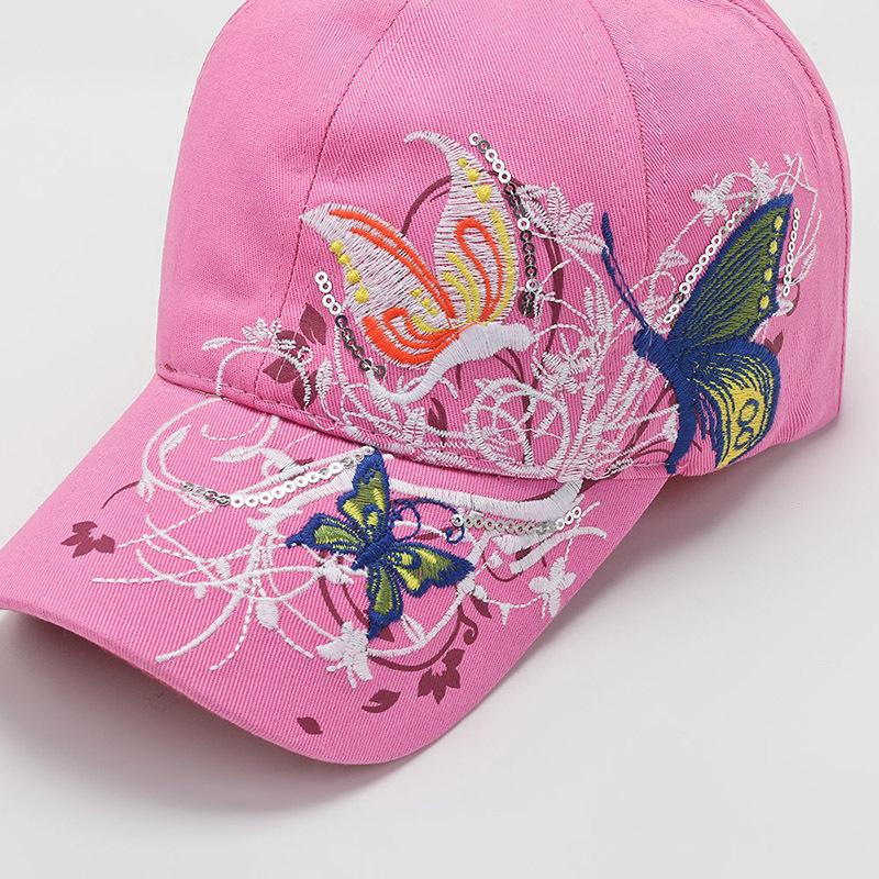 Spring and autumn new women's hat curved brim butterfly decorative baseball cap embroidery monochrome cap dome travel hat