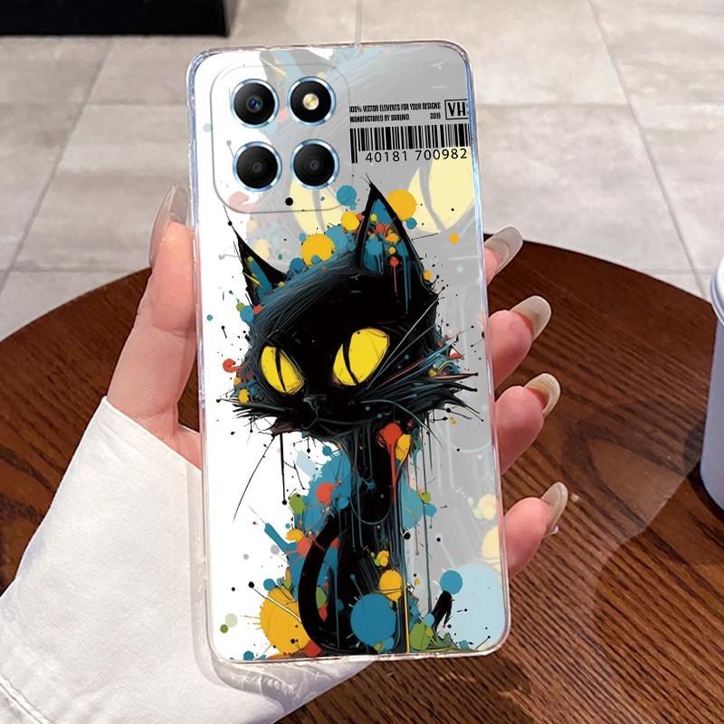Gele-Hülle für Honor X6 4G/X6S 4G/70 Lite/Play 30M/Honor X8 5G Klare Silikon-Weiche-TPU-Rückabdeckung Niedliche Katzen-Schutzhülle