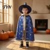 Dreamy Gold Edge Witch Costume Kids Wizard Cloak with Hat for Boys Girls, Halloween Kindergarten Activities Cape Prop Party Cosplay