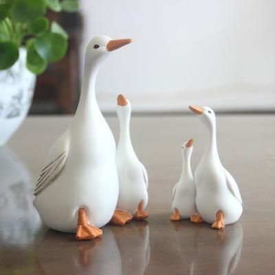 Harz Entenstatue Mutter Kind Weiße Entenskulptur Innen Außen Ente