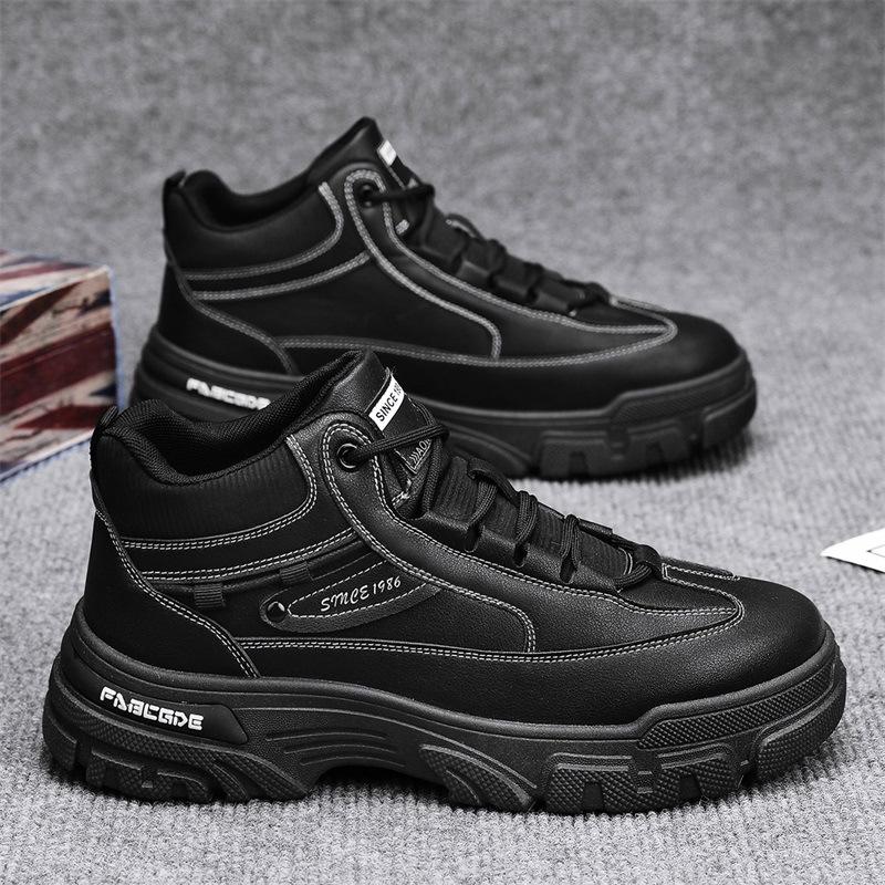 

Осенне-зимняя обувь для мужчин, повседневная кожаная обувь, модные высокие кроссовки для походов, классные ботинки на шнуровке 44 чёрный