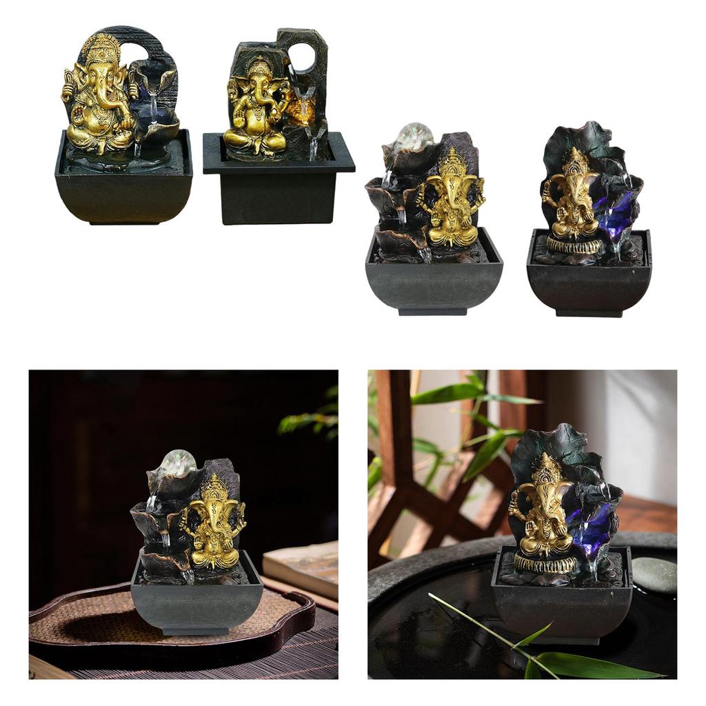 Ganesha Statue Tabletop Water Fountain Buddha Sculpture Elephant Hindu God Figurine Handmade Water Feature for Home Decor Crafts