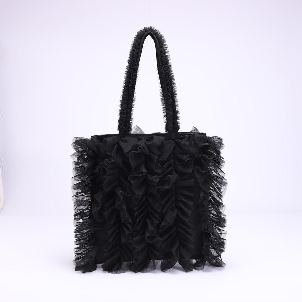 Lace Tote Bag For Women With Frills And Tassels Soft Shoulder Purse For Daily Use