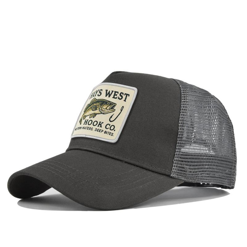 Hochwertige Baseballkappe mit Stickerei für Angler, für Männer und Frauen, Outdoor-Angeln, Snapback, Netzmütze, atmungsaktiv, Sonnenschutz, Dad Trucker-Hut black