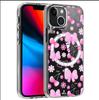 Pink Floral Magnetic Phone Case for iPhone 15/16/17 Pro Max - Transparent Full Coverage.