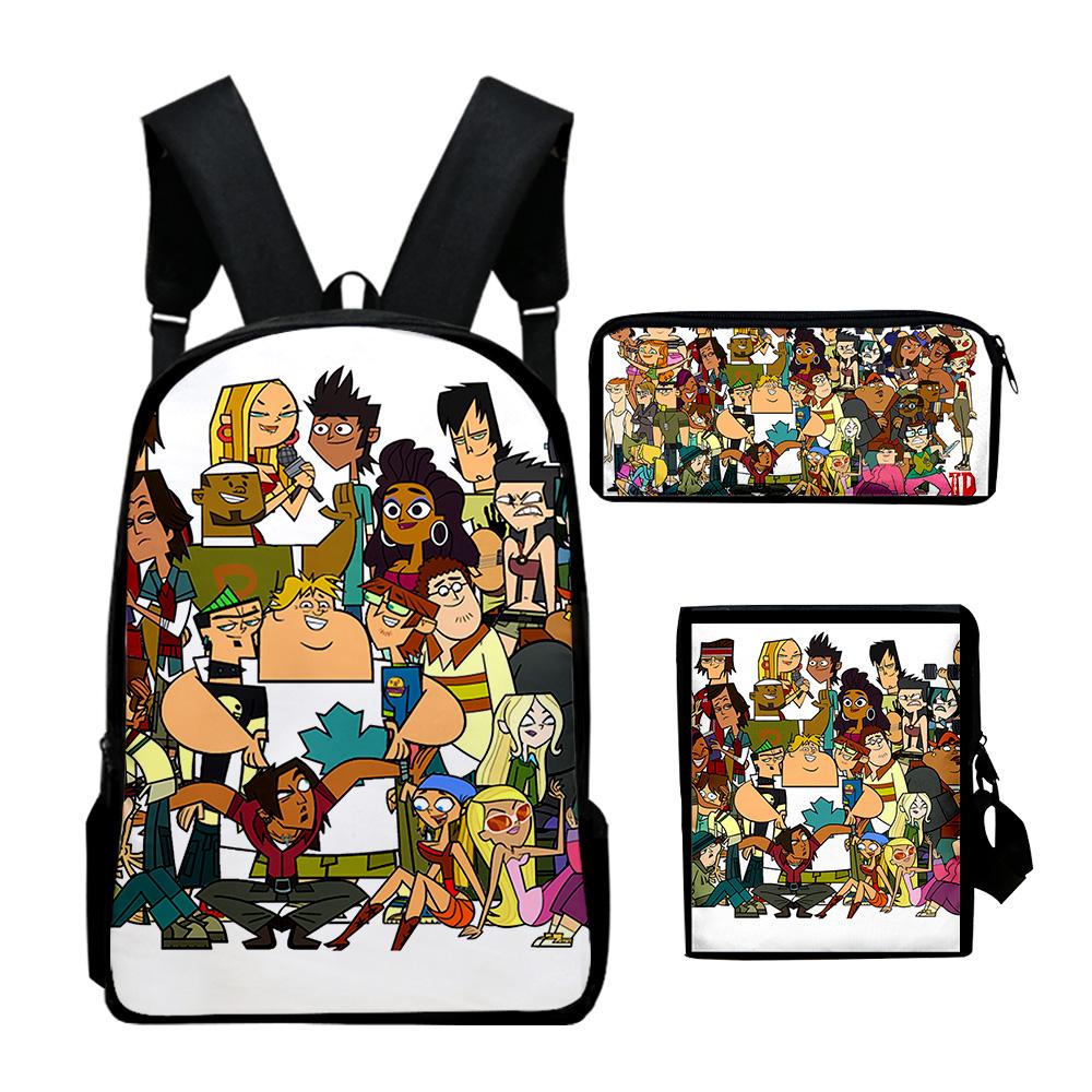Klassische Neuheit Total Drama 3D-Druck 3 Stück/Set Schüler Rucksäcke Laptop Tagesrucksack Rucksack Schräg getragene Tasche Federmäppchen