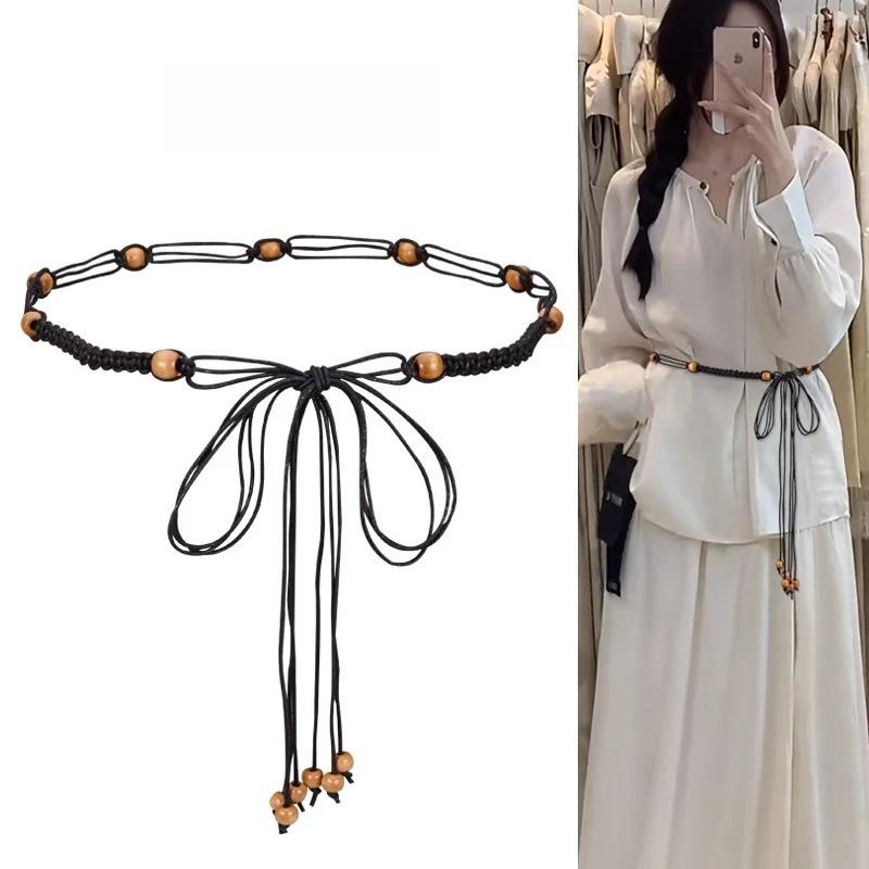 

Waist chain accessories women s bohemian ethnic skirt summer fringed woven waist rope belt decorative dress vintage чёрный