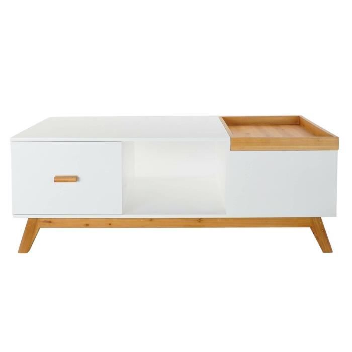 Table basse style scandi blanc - Marron bois 120 cm