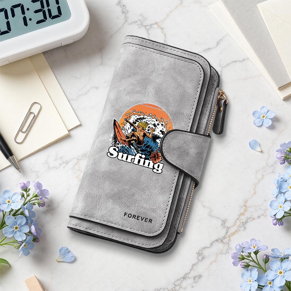 Surfing Printed Long Wallet Fashion Casual Large Capacity Portable Card Holder for Daily Use