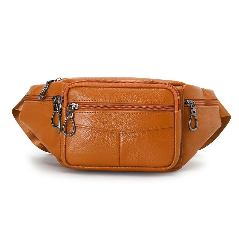

Men s Waist Bag Business Chest Work Commuting Shoulder High-end PU Crossbody коричневый