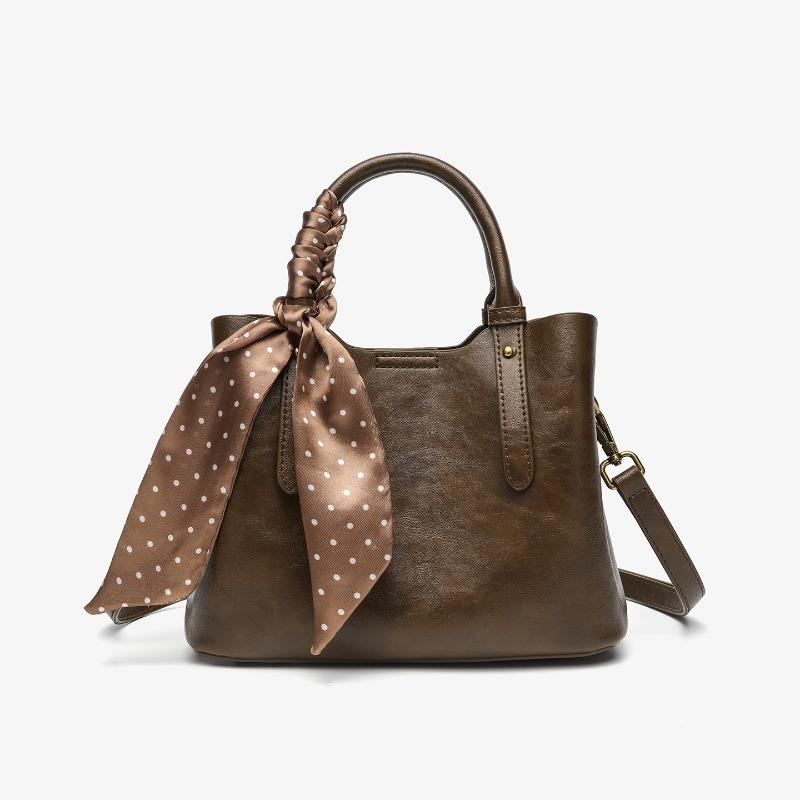 

Compact Silk Scarf Handbag, Single-shoulder Crossbody Bag, Fashionable Bucket Bag, Tote Bag, Vegetable Basket Bag коричневий